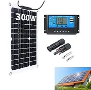 300W Solar Panel Kit IP67 Waterproof, DC 12V 24V 50A Solar Panel, High Efficiency Panel with Solar Controller for RV