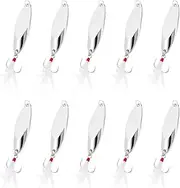 uxcell Fishing Spoons, 10 Pcs 3/5 oz Fishing Lures Casting Spoon Treble Hooks Jigs Hard Metal Spinner Baits for Freshwater Saltwater Salmon, Silver Tone