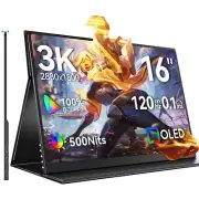 OLED Portable Monitor 16” 3K 120Hz 0.1ms, 500 Nits, 100% DCI-P3, Ultra-Slim