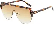 [HAOMAO] Vintage Half Frame Square Mirror Sunglasses For Women And Men Uv400 Anti-Reflective Leopard