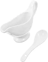 GRADENEVE Ceramic Sauce Jug Gravy Dispenser with Deep Spoon Elegant Sauce Container for Steak and Dinners Capacity Stylish Dining