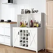 Luxsuite Wine Cabinet Wooden Buffet Sideboard with 2 Door Home Bar Cabinet Liquor Drinks Alcohol Storage Wine Display Sideboard Kitchen Dining Room White Farmhouse Style