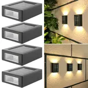 Solar Wall Light 4pcs Solar Wall Light UP and Down Illuminate Outdoor Sunlight Sensor Lamp -Warm