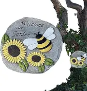 Stepping Stones Outdoor | Bee and Sunflower Resin Decorative Garden Stepping Stone | Resin Stepping Stones Outdoor for Pathway, Garden Walkway, Yard, Patio Landscaping, and Yard Art