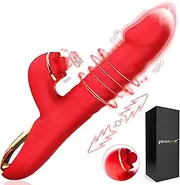 PLEASURE PULSE G Spot Thrusting Rabbit Vibrator Dual Motor - Rechargeable Clitoris Stimulator & Realistic Dildo with 10 Thrust, Pulsating & Vibrating Modes Adult Toy for Women & Couples Ravishing Red
