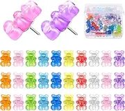 Yuanchu 30pcs Decorative Push Pins Thumb Tack Bears with A Box, Cute Thumb Tacks Clear Colored Cork Board Accessories Fun Decor TACS for Wall Home Office Corkboard Bulletin Posters Hanging