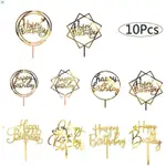 10PCS HAPPY BIRTHDAY CAKE TOPPER ACRYLIC GOLD CAKE TOPPERS