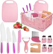 Kids Knife Set for Girls, Vingtank Real Cooking Toys for 3 4 5 6 7 Year Old Girl Gifts Montessori Kitchen Tools for Toddlers Girls Toys Age 3-5 4-6 Cutting Board Safe Knives Birthday Gift Pink