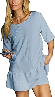 [HangNiFang] Womens Short Sleeve Athletic Mini Dress with Shorts Summer Workout Tennis Active Oversized Outfits