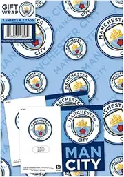 Manchester City FC Paper Gift Wrap Sheets Set (One Size) (Blue/White), Blue/White