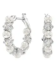 [Swarovski] Crystal Pearl Round Cut Rhodium Plated Matrix Drop Earrings in White