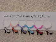 " Summer High-heels Shoes " Set OF 6 Hand Crafted Wine Glass Charm Markers