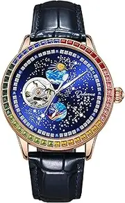 [DAXIAOYU] Men Watch Fashion Starry Sky Dial Mechanical Hand-Winding Wristwatch Leather Strap Casual Moon Phase Tourbillon Automatic Watches