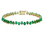 12Ct Pear Cut Simulated Emerald Wedding Tennis Bracelet 14k Yellow Gold Plated