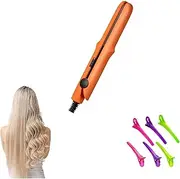 2-in-1 Mini Curling Wand & Flat Iron Hair Straightener, With Duckbill Hair Clip Gentle On Hair, Portable Flat Curling Iron Hair Curlers For Women, Hair Styling Tools For All Hair Types(Orange)