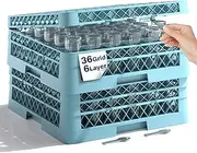 Wantjoin Glass Rack Commercial Dishwasher Racks, Drying Wine Cup Holder Storage for Bar Restaurant Kitchen, 2 Pack 36 Compartments with 2 Extenders, 2 Base and 4 Layers, 19.5 x 19.5 x 7.1 Inches, Blue