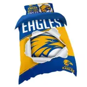 West Coast Eagles AFL SINGLE Bed Quilt Doona Duvet Cover and Pillow Case Set