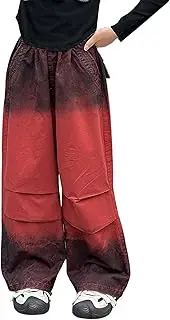 [Generic] Girl Toddler Pants Spring Summer and Autumn New Models for Middle and Large Children with Big Pockets Personalized Retro Wide Leg Pants Trendy and Cool Loose Casual Harem Pants for Girls Size 12