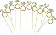 50 Pack Cupcake Toppers Gold Glitter Mini Diamond Ring Cakes Toppers for Marriage Engagement Anniversary Birthday Valentines Party Cake Decor