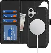 Cavor Wallet Case for iPhone 16 6.1" Leather Case 2 in 1 Magnetic Detachable Flip Cover Support Magsafe Charging with Stand Feature Card Slots-Black