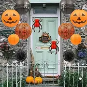 12Pcs Halloween Hanging Decorations Paper LanternsSpider Skeleton Pumpkin for Indoor Outdoor Spooky Home Decor Party Supplies Props