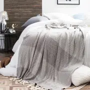 CottonMore Cotton Knitted Tassel Blanket Diamond Pattern Home Decor Throw Rug 180x130cm - Grey