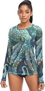 [RPLIFE] Octopus Sea Animal Teal Blue Sun Shirts for Women Uv Protection, UPF Summer Clothing Women