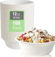 Disposable Paper Bowls, 100 Pack 12 OZ Compostable Paper Bowls,100% Compostable Lunch or Dinner Size Biodegradable Bowl for Salad, Dessert, Milk Cereals, Perfect for Parties and Picnics