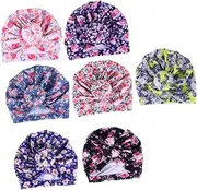 [ROMISBABA] 7pcs Newborn Printed Donut Turban Caps Comfortable Headgear for Daily Use Cute Mixed Color Design for Newborns and Boy Girl