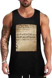 [NQHJT] Men Tank Tops Music Notes on Old Paper Sleeveless T Shirts for Men's Fitness Quick Dry Gym Tank Top for Men