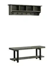 Alaterre Pomona 48in Metal and Wood Wall Coat Hook with Bench