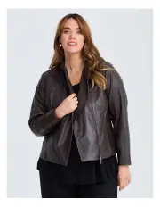 [Taking Shape] Leather Lottie Panel Jacket in Chocolate