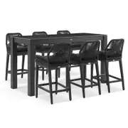 Hugo Outdoor Ceramic 2m Rectangle Aluminium Bar Table with 6 x Hugo Rope Bar Stools 6 Seats - Charcoal - Denim Grey