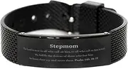 [Generic] Stepmom Psalm 145: 18-19 Black Shark Mesh Bracelet - Inspirational Gifts for Her, Birthday, Christmas, Confidence and Hope, Small, Silver Plated Zinc, Cubic Zirconia