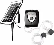 Eacam 6V 3.5W Solar Air Pump Fish Tank Oxygenator with Dual Aquarium Pipe & Air Bubble Stone Outdoor Pond Oxygen Pump Aerator Rechargeable for Fishing Fish Tranportation Ponds Pools Water Circulation