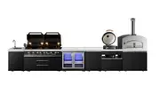Element Twin Hood 8 Burner Outdoor BBQ Kitchen: High Grade 304 SS + White Stone 3.7 - 2DR Fridge + Sink + Wok Burner