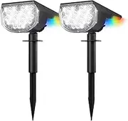 Xmart 2 Pack Solar Lights Outdoor IP68 Waterproof, 32 LED 4 Lighting Modes Solar Spot Lights for Garden Yard Driveway with Colorful Taillight(Cool White)