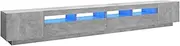 vidaXL Modern TV Cabinet Stand with LED Lights, Easy Clean, Engineered Wood, Spacious Organised Media Storage, Concrete Grey – 300x35x40 cm