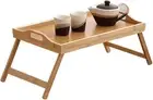 Clevinger Bamboo Bed Breakfast Tray, Breakfast Serving Table with Foldable Le...