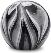 Dynasty Gallery Art Glass Black & White Feathered Glow in the Dark Large Paperweight