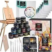 MEEDEN Deluxe Acrylic Painting Kit, 15×100ML Acrylic Paint Set with Wooden French Easel, Paintbrushes, Canvas Panels, Palette Knives, Art Supplies for Adults, Artists, Beginners