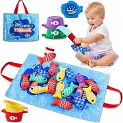 MOONKATE Montessori Cloth Fishing Toys for Kids Toddlers with Stacking Cups, Number Counting, Color Sorting for Educational Learning