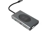 14-in-1 USB-C Wireless Charging Docking Station | Dual HDMI 4K | 87W PD Fast Charge | Gigabit Ethernet | TF/SD Card Reader | USB 3.0 Hub | Audio Output | Laptop Stand (BX14W)