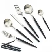 18/10 Black Handle Flatware Silver Silverware Set 304 Stainless Steel Flatwar...