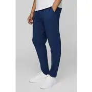 Mens Navy Cropped Tapered Textured Jogger