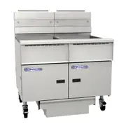 Pitco Gas Fryer Solid State Control, Filter Drawer On Casters, Flush Hose, Double Fryer Bank On Casters SSH75-FD/FF
