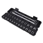 27pc Extra Long Flex Head Ratcheting Wrench Set 8-22mm 25 Sockets Steel Tools