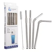 Turtleneck Stainless Steel Bendable Straw Set 4 with Cleaning Brush