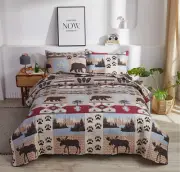 Lodge Bedding Set Full/Queen Size Rustic Cabin Quilts Pine Tree Moose Bear Bedsp