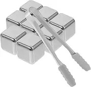 1 Set Reusable Stainless Steel Ice Cubes Whiskey Non-Melting Ice Cubes Metal Chilling Stones with Tong for Wine Cocktails and Beverages